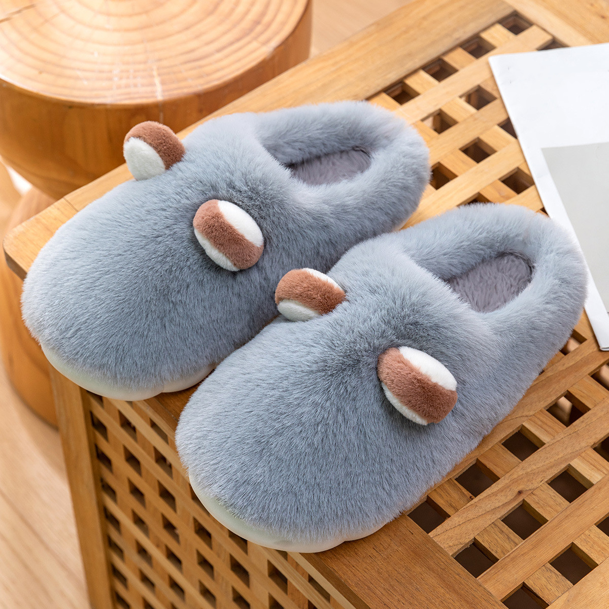 Sewing House - Men Furry Home Slippers Women Winter