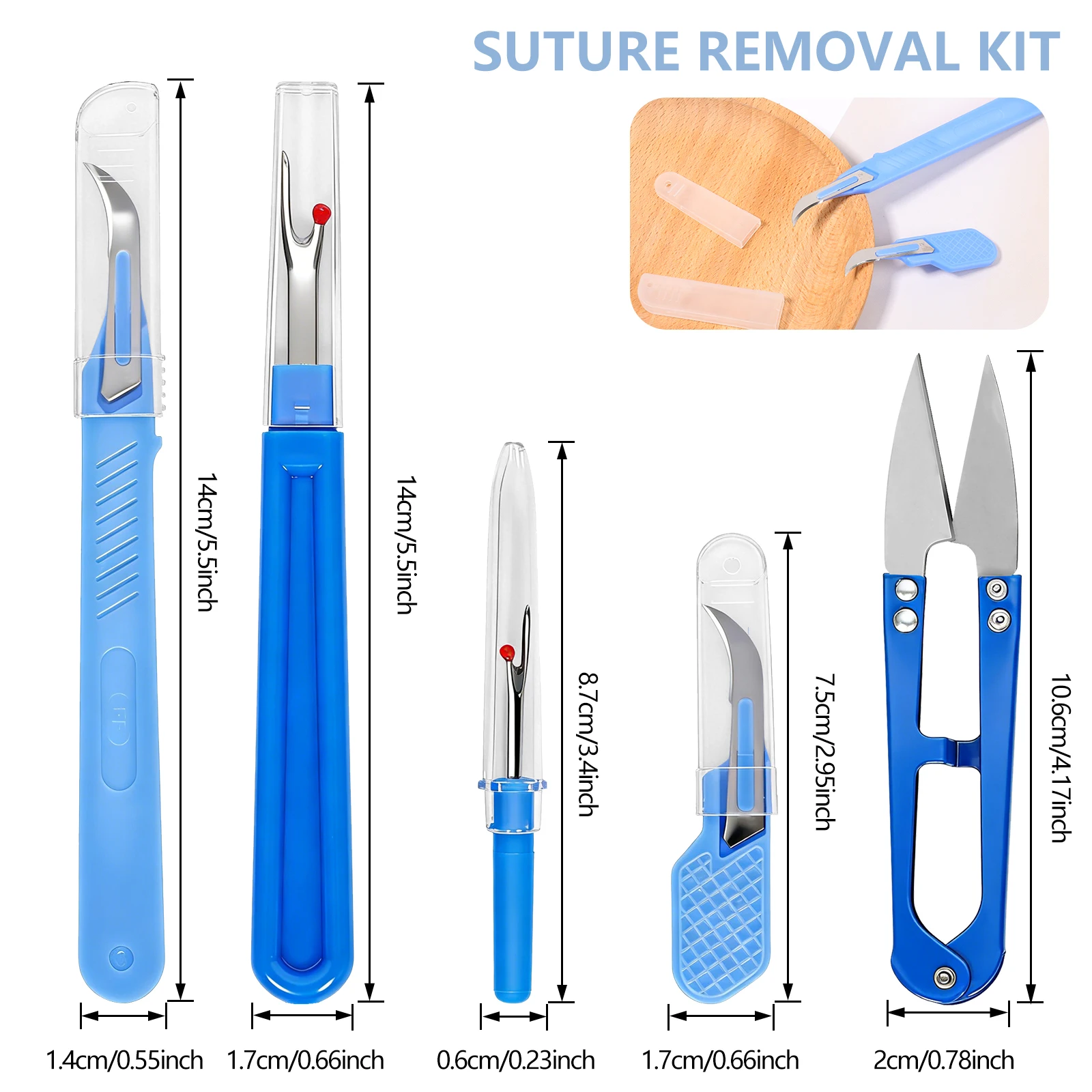 Sewing Kit - 5 pieces of blue sewing tear