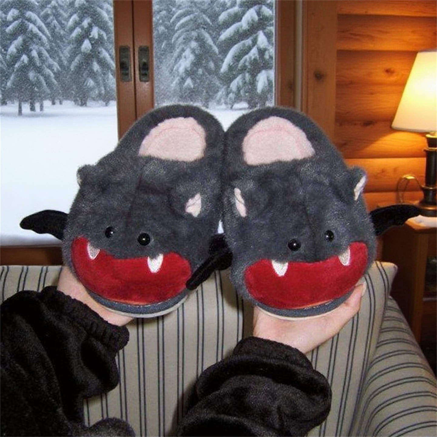 Sewing House - Halloween Bat Plush Slippers Women Cute
