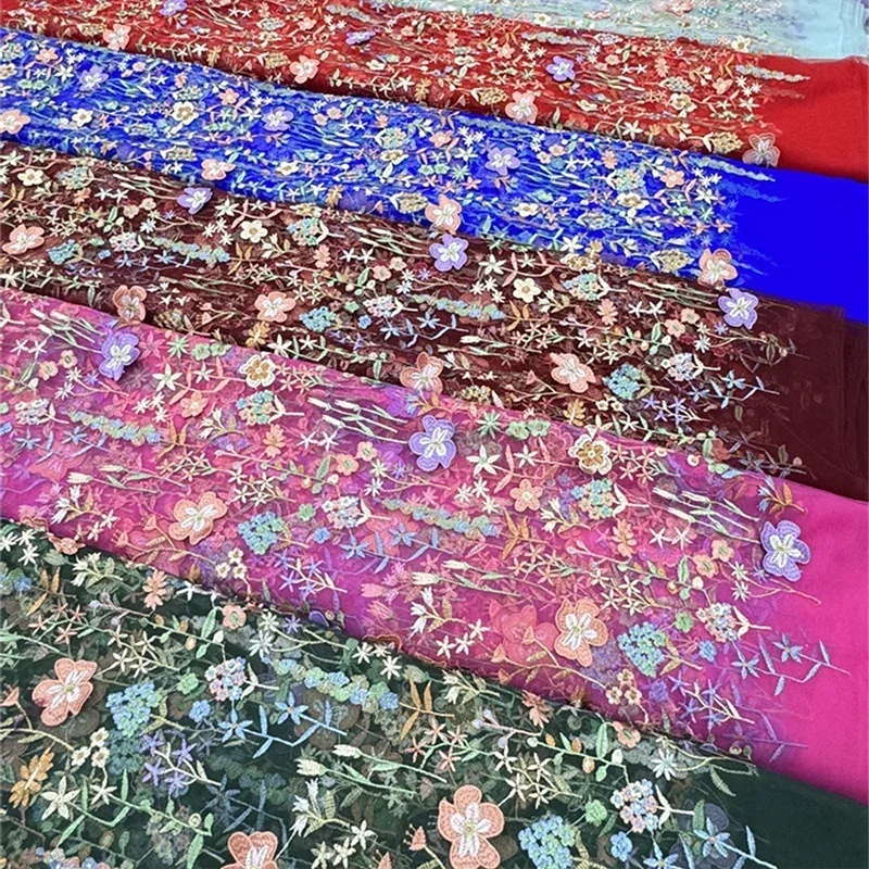 3D Floral Embroidered Tulle Fa - Textile And Sewing Materials ulasan dan harga