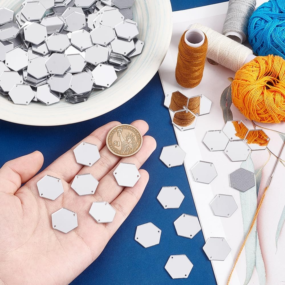 200pcs Hexagon Sew on Mirrors  - Sewing Kit ulasan dan harga