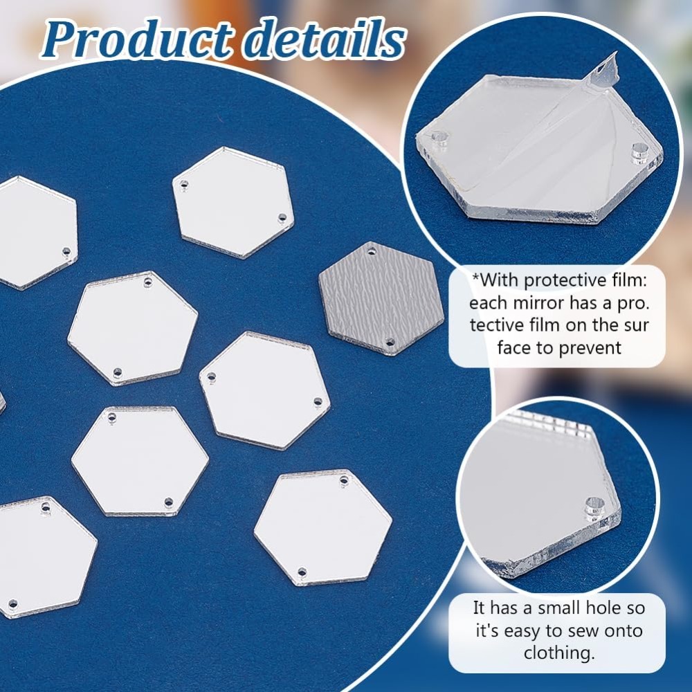 200pcs Hexagon Sew on Mirrors  - Sewing Kit ulasan dan harga