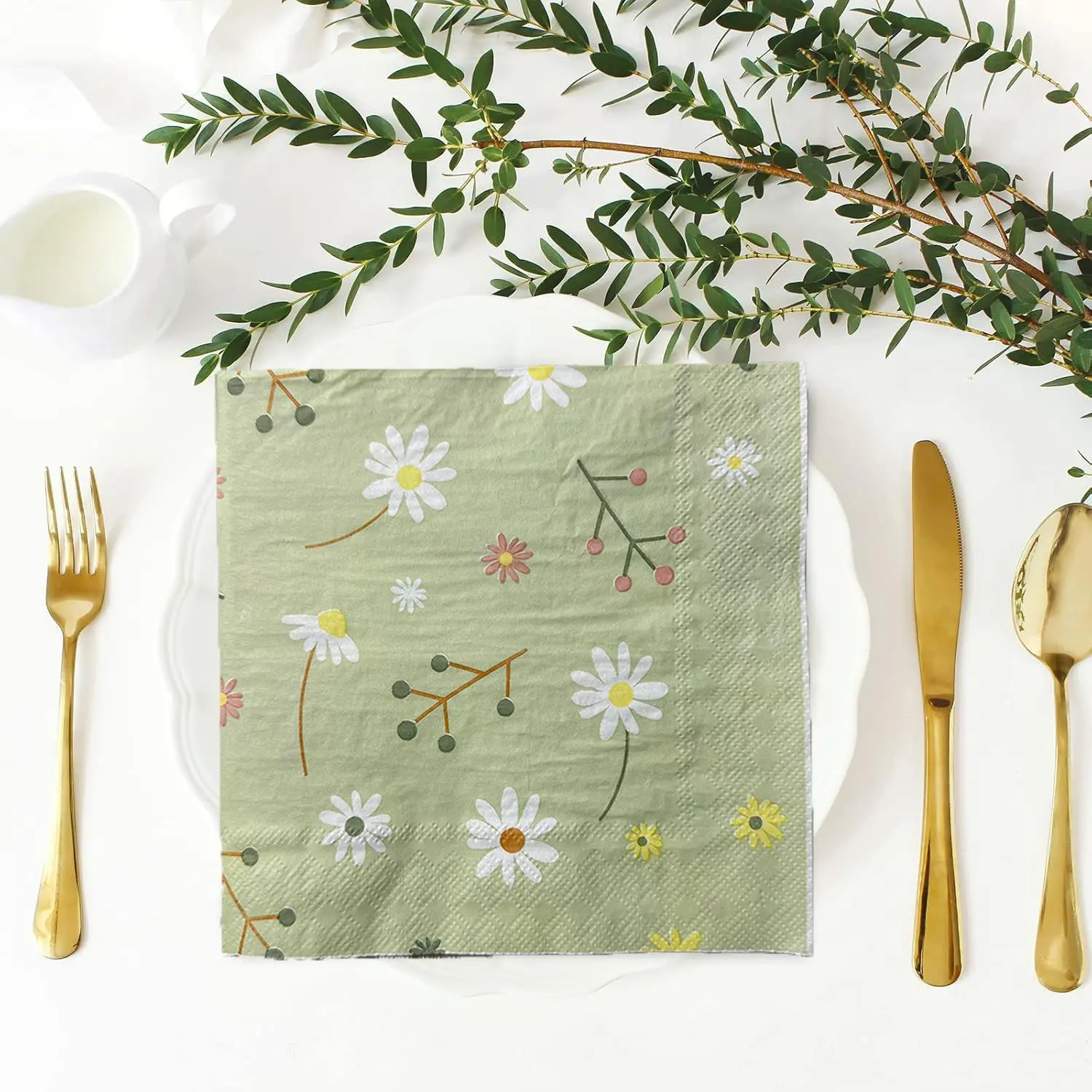 Chamomile Printed Napkin Green - Pattern Tissue Paper ulasan dan harga